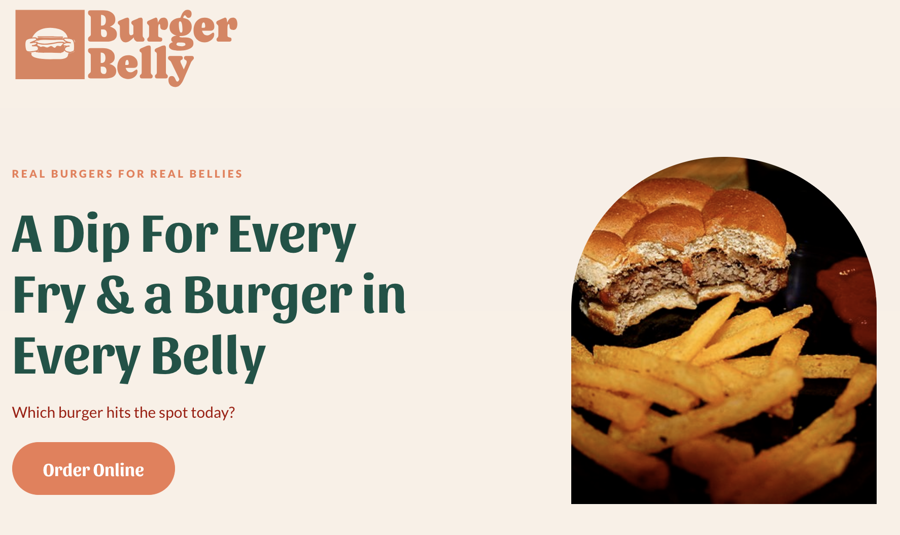 screen grab of burger belly website